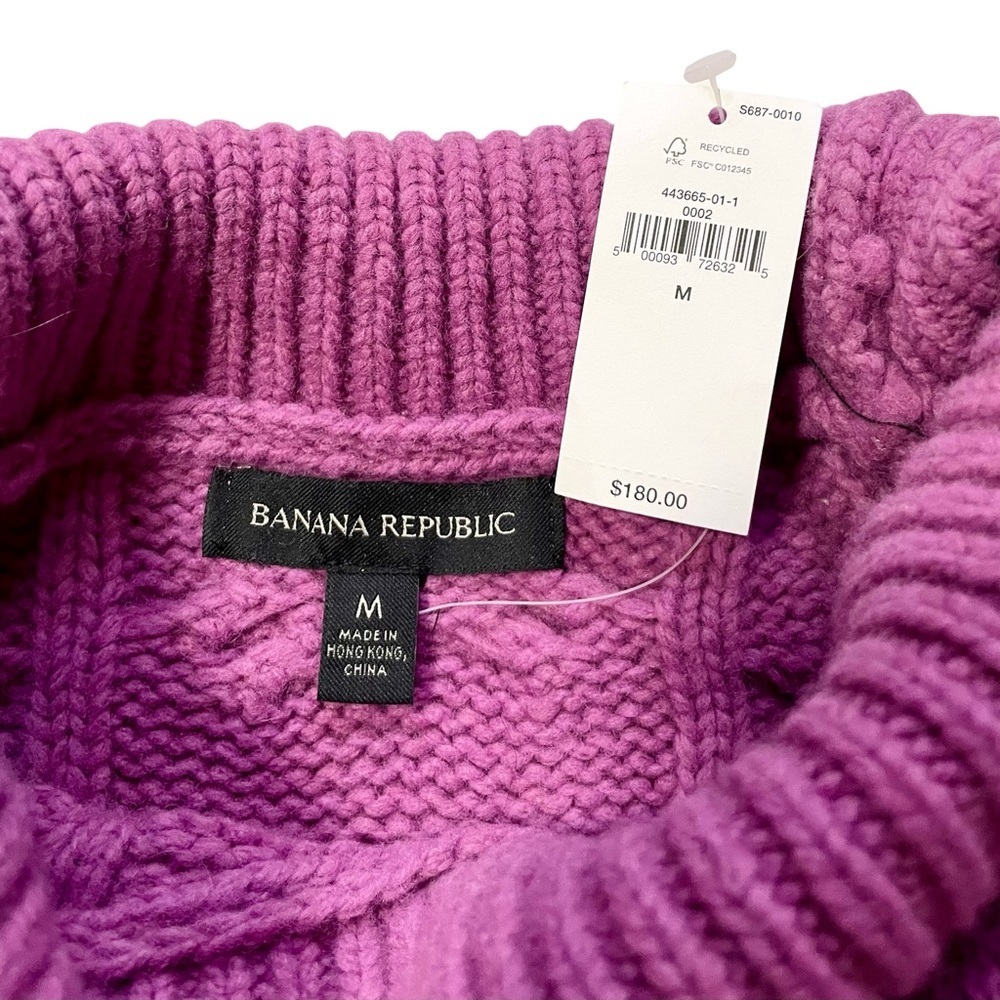 NWT Banana Republic Purple Cable Knit Wool Blend Mock Neck Sweater - Picture 3 of 5